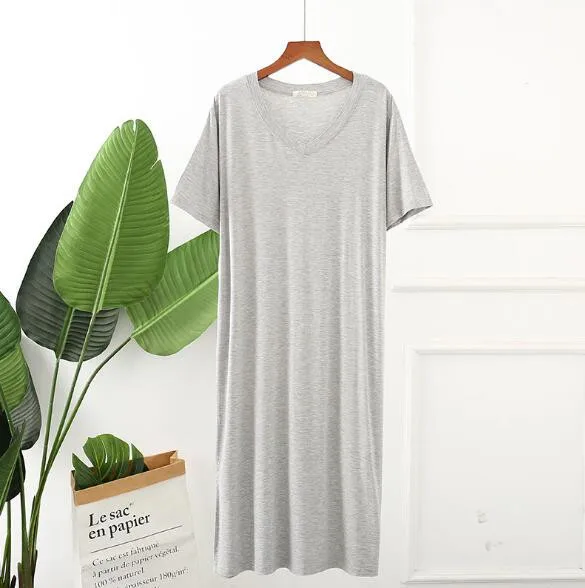 Large size night dress short sleeve modal cotton sleepwear nightgown women nightwear nightshirt night gown loose long dress Women Nightgowns Women Nightdresses Women Pajamas Sleeping Dress