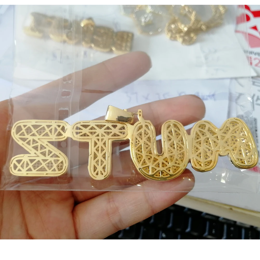 Пользовательское имя буквы латунь установка CZ кулон Iced Out AAA цирконовая цепочка хип хоп Ожерелье для мужчин ювелирное изделие подарок CN154