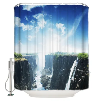 

Shower Curtain Waterproof Polyester Fabric Shower Curtain Cliff Waterfall Beautiful River Trees Natural Scenery Sky Clouds