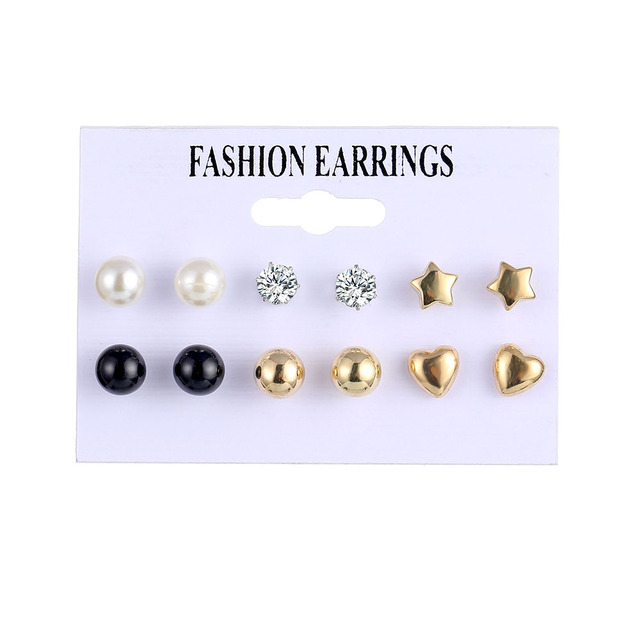 Fashion 3/6 Pairs Women's Earrings Korean Heart Stud Earrings for Women Pearl Earring Set 2021 Earings Jewelry Brincos Gifts