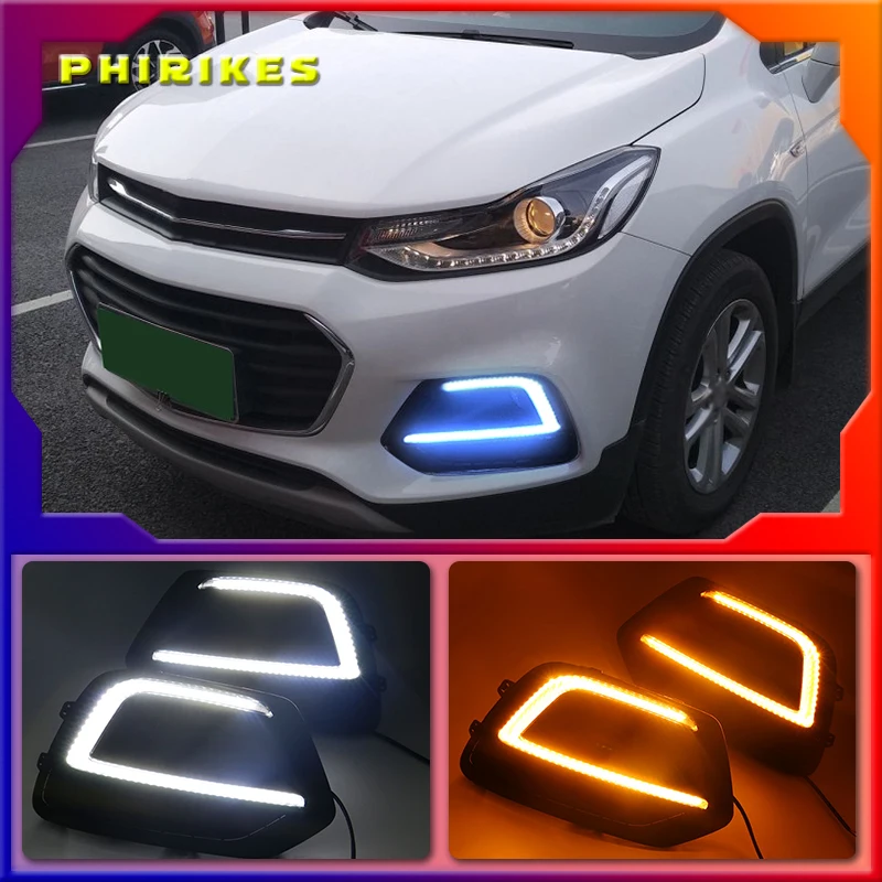 

Car 1Pair DRL For Chevrolet Trax 2017 2018 Daytime Running Lights fog lamp cover Daylight with Turn Yellow signal Lamp
