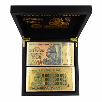 

Zimbabwe Banknotes 100 Quintillion Dollars and Octillion Gold Fake Banknote Currency Bill Paper Money with Box 100pcs/lot