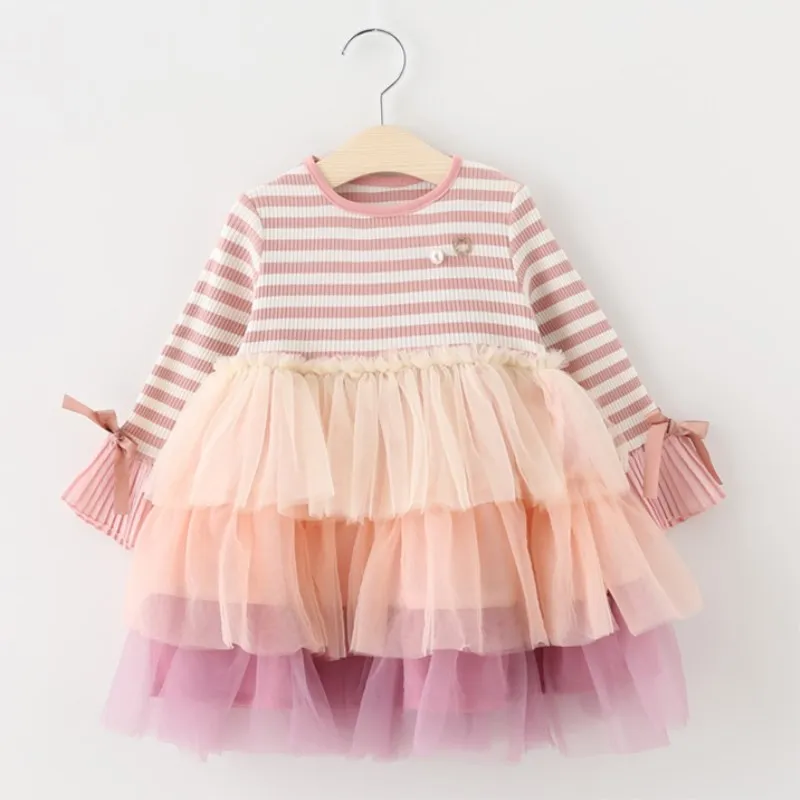 

Baby Dresses For Girls Autumn Long Sleeved Striped Layered Tutu Princess Dress Cute Dress Girls Baby Clothing