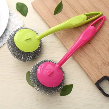 

Stainless steel wire ball bowl brush detachable creative with handle wire ball brush kitchen pot brush