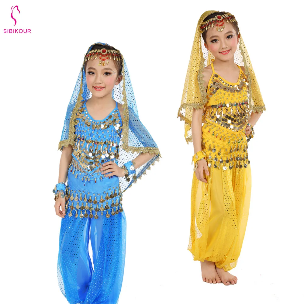 8 цветов детский набор костюма для танца живота Восточные Танцевальные костюмы для девочек Египетский Болливуд индийский танец живота одежда