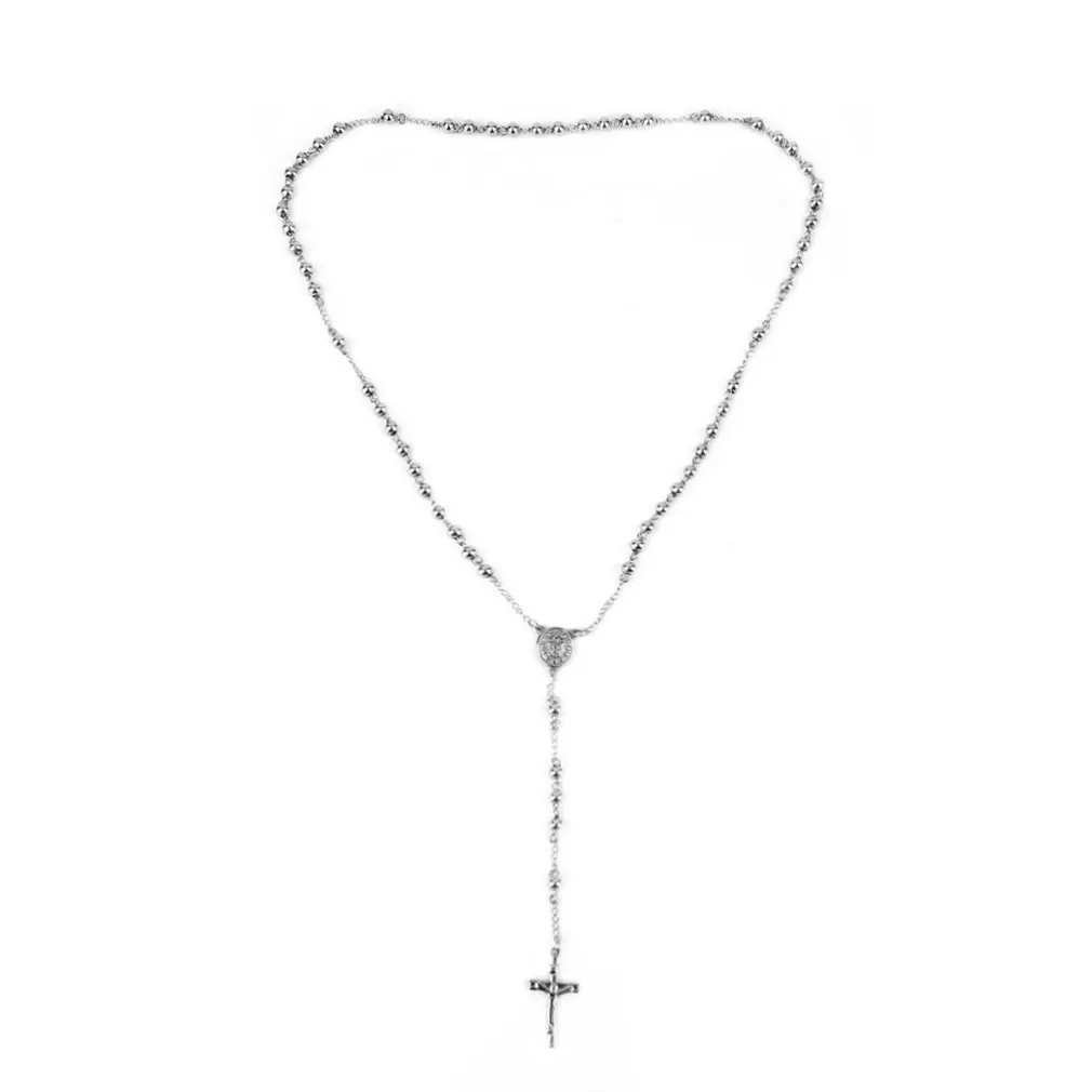 

Classic Silver Rosary Beads Chain Cross Crucifix Religious Catholic Hip-hop Rapper Stainless Steel Necklace Women's Men's