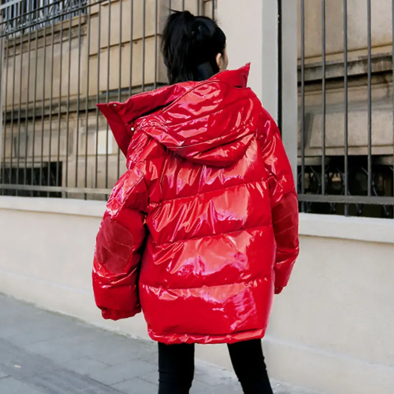 Harajuku Bright Color Warm Thick Cotton Clothes Winter Coat Women Loose Bread Hooded Coat Women Short Hooded Jacket QH291