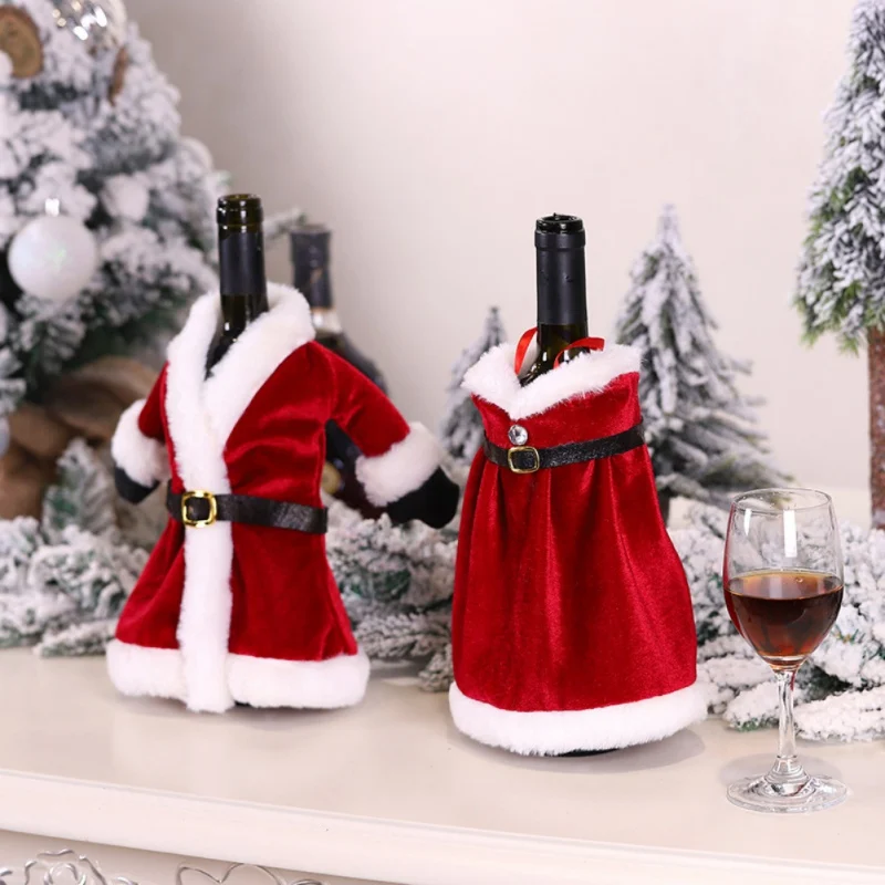 Рождественская винная бутылка покрывает красное платье винного цвета юбка набор Рождественский обеденный стол украшение для винной бутылки креативный пакет для красного вина