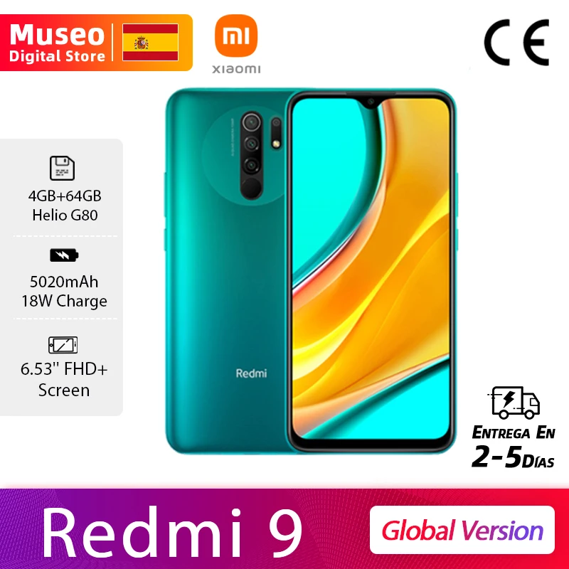 Xiaomi Redmi 9, Versión Global, 3GB/4GB RAM 32GB/64GB ROM, MTK Helio G80 móvil, pantalla FHD de 6.53, Cámara cuádruple ia de 13MP, 5020mAh, €70-€7 Promo Code: 7ALICUMPLE11