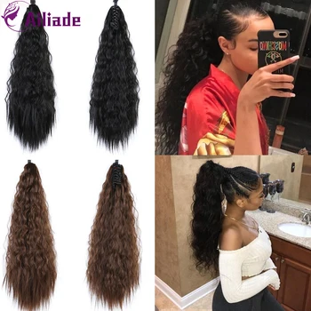 

AILIADE 2020 Long Kinky Curly Synthetic Ponytail Extension Claw Ponytails Fake Hair Pieces Black Brown For Women Daily/Party