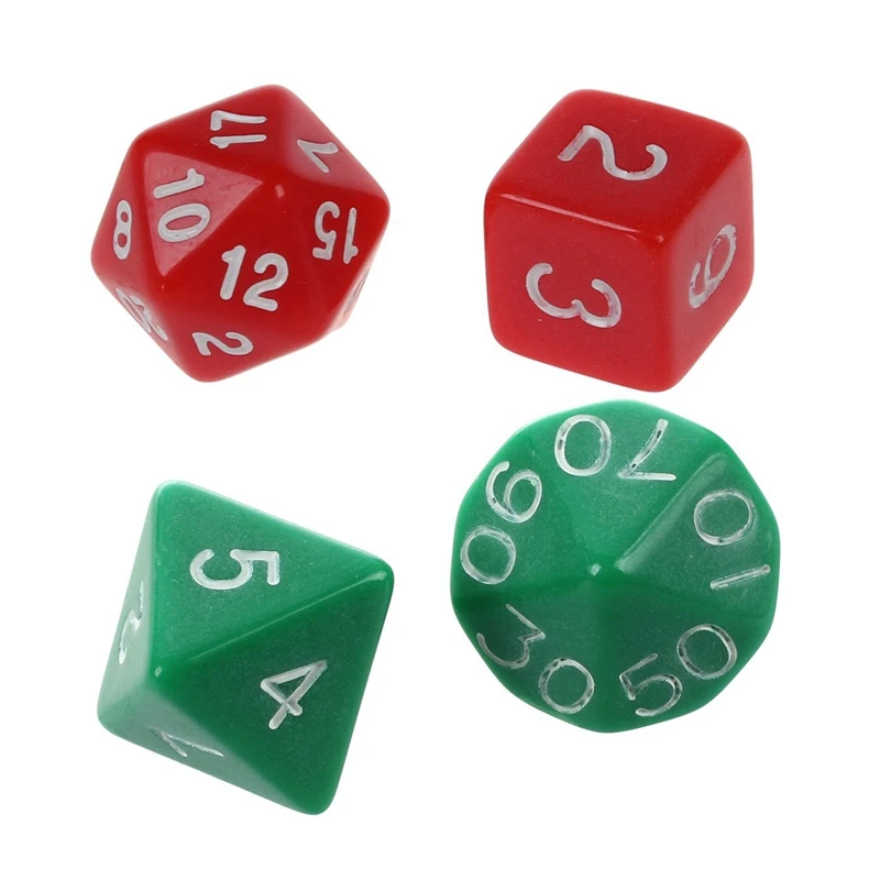 14 шт. игральные кости D4-D20 для игр Подземелья и Драконы RPG Подземелья и Драконы D&D-7 шт. зеленый и 7 шт. красный