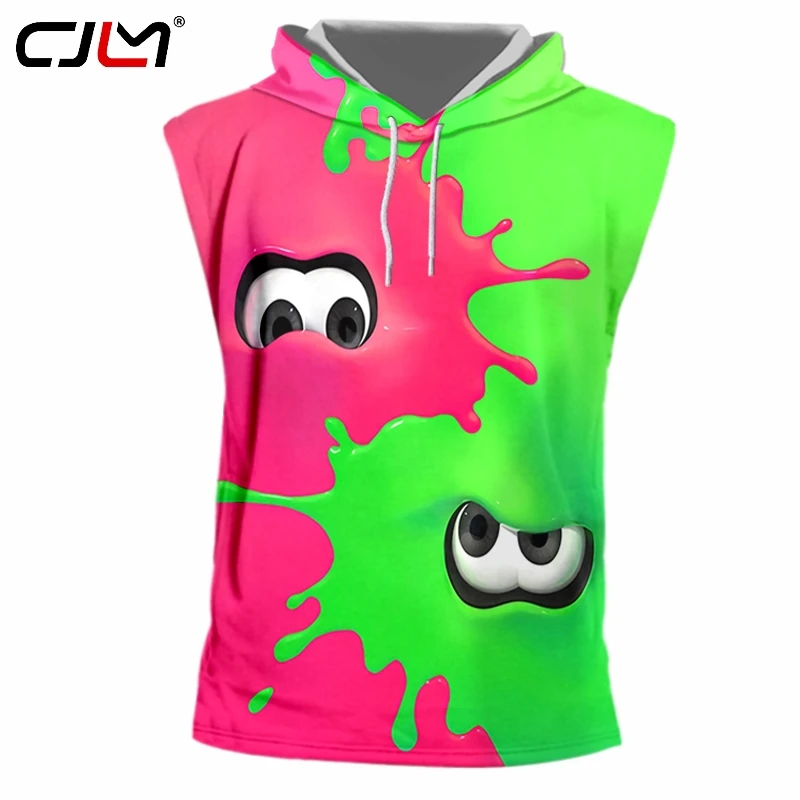 Cjlm Tank Top Male Fashion 3d Hooded Vest Printing Cartoon Red-green Eyes Summer Leisure Big Size Fitness Tops Unisex Clothing | Мужская