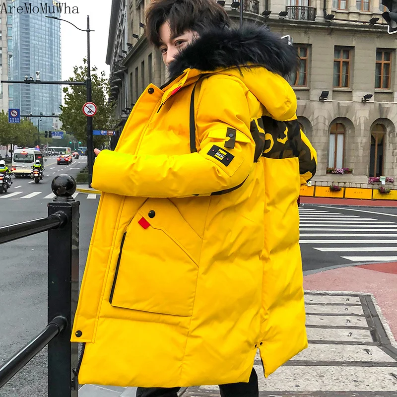 Achat AreMoMuWha hommes coton hiver nouveau épais tendance veste hommes longue décontracté couleur unie à capuche coton veste hommes doudoune QX346