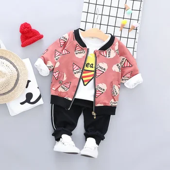 

Baby Boy Girl Sets Long Sleeve Cartoon T-shirt Zipper Sweatshirt Trousers Casual Three-piece Suit Autumn Children's Clothing