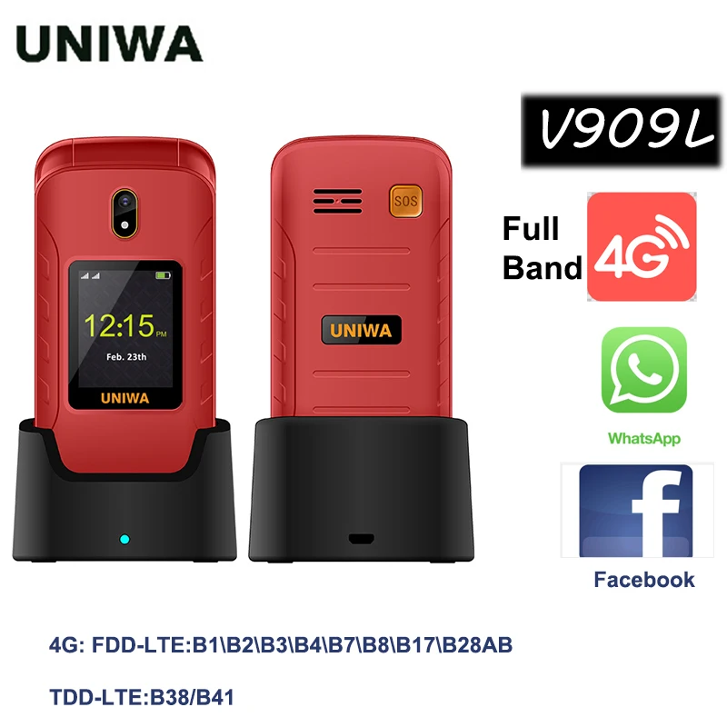 UNIWA V909L 4G Full Band Feature Cellphone Android OS 1GB RAM 8GB ROM Flip Mobile Phone MTK Quad-core WIFI Bluetooth Clamshell UNIWA V909L 4G Full Band Feature Cellphone Android OS 1GB RAM 8GB ROM Flip Mobile Phone MTK Quad-core WIFI Bluetooth Clamshell