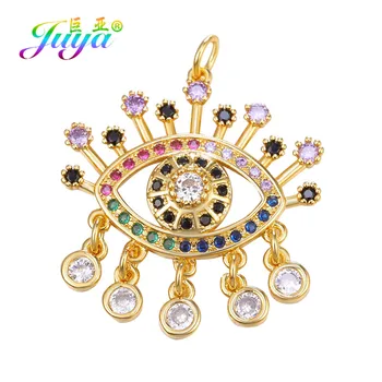 

Juya DIY Rainbow Crystals Greek Evil Eye Charms For DIY Fashion Talisman Turkish Eye Pendant Jewelry Making Accessories Supplies