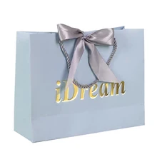 Заказная печать бумажный мешок Рождественская атласная лента ручка белый художественный бумажный мешок ламинированный роскошный подарок Свадебные Сумки Упаковка