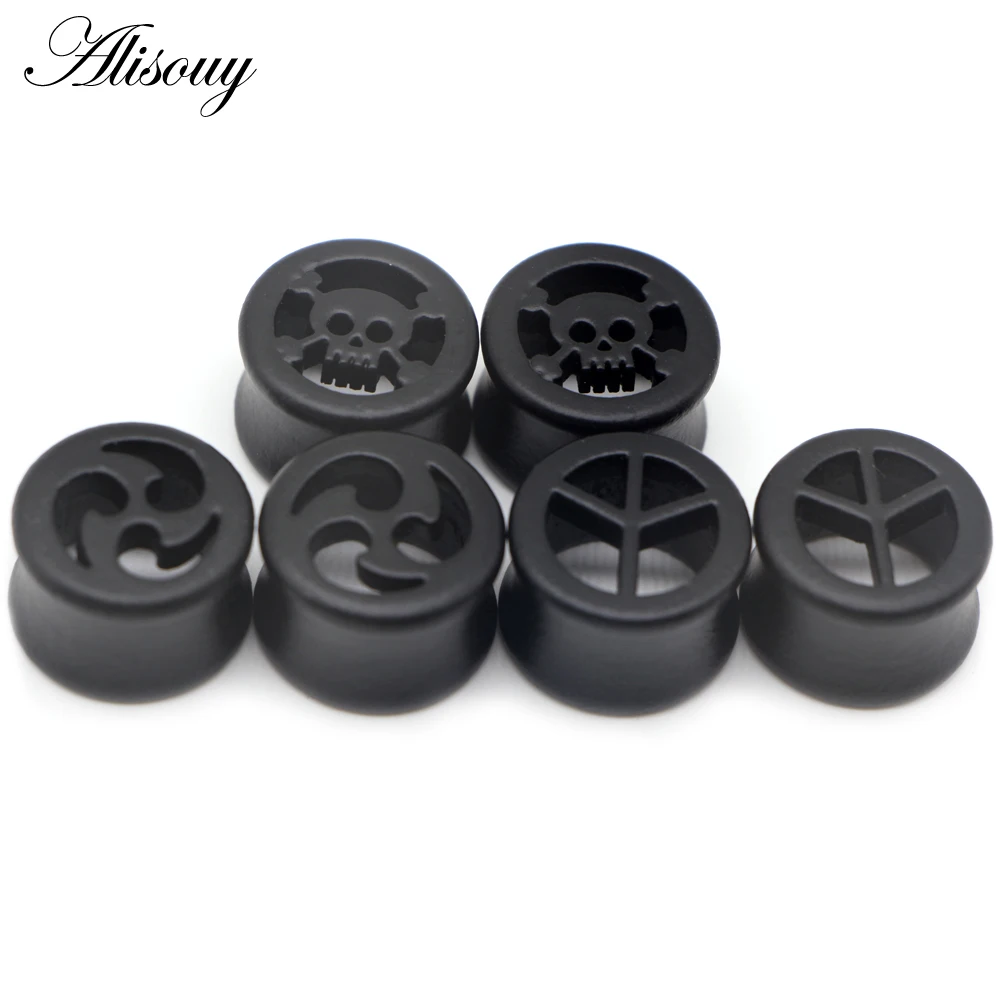 Fashion Ear Plugs 2PCS Alisouy Black Wood Flesh Tunnels Saddle Ear Gauges Solid Hollow Star Body Piercing Jewelry Expanders piercing jewelry body piercing jewelry ear piercing jewelry