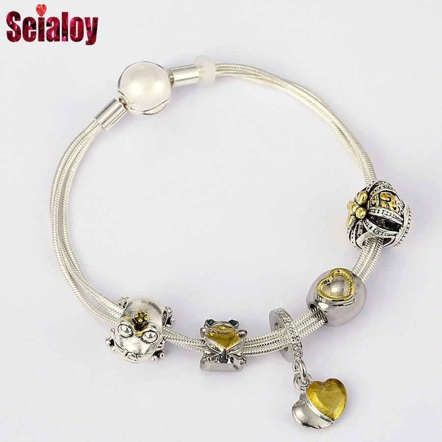 Seialoy Nuovi Braccialetti A Catena Multi Serpente Per Donna Originale Duotone Cuore Fascino Rana Corona Perline Braccialetto E Braccialetto Regalo Gi