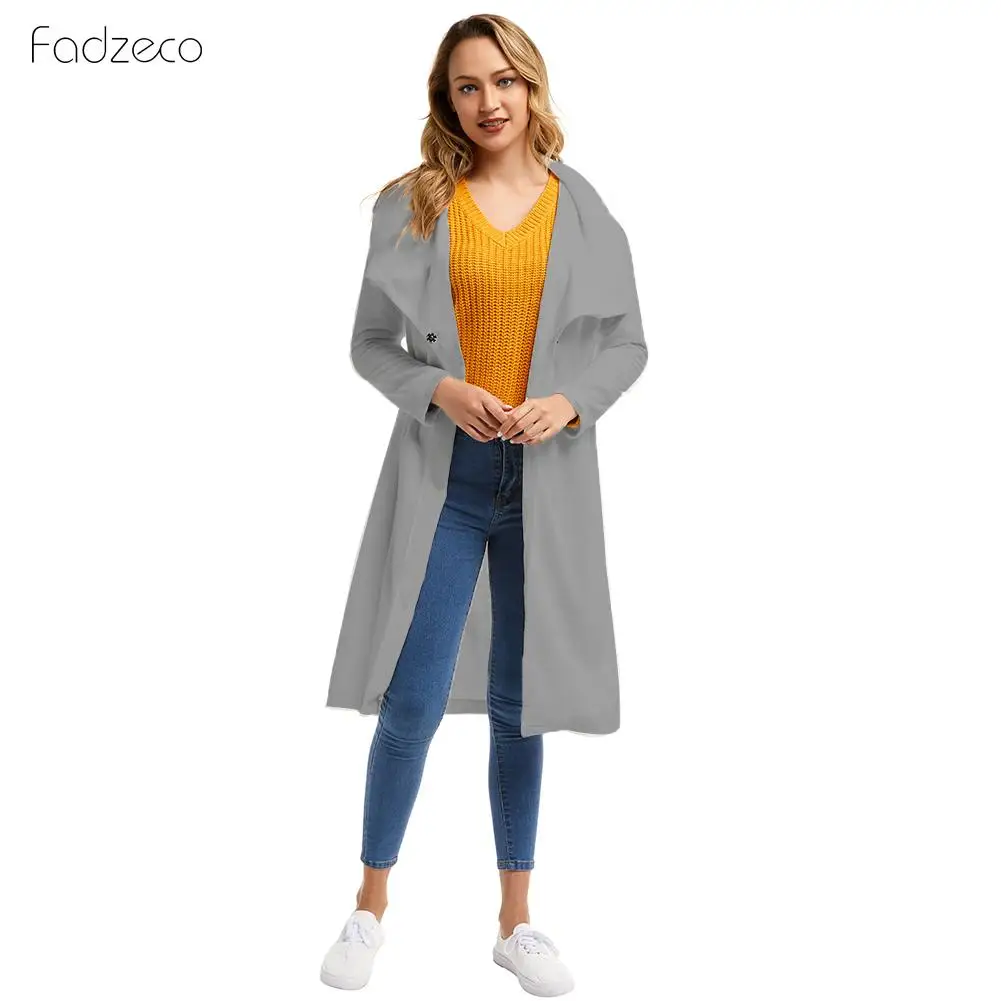 FADZECO Новая высококачественная Осенняя Женская Длинная свободная черная ветровка большого размера длинный плащ