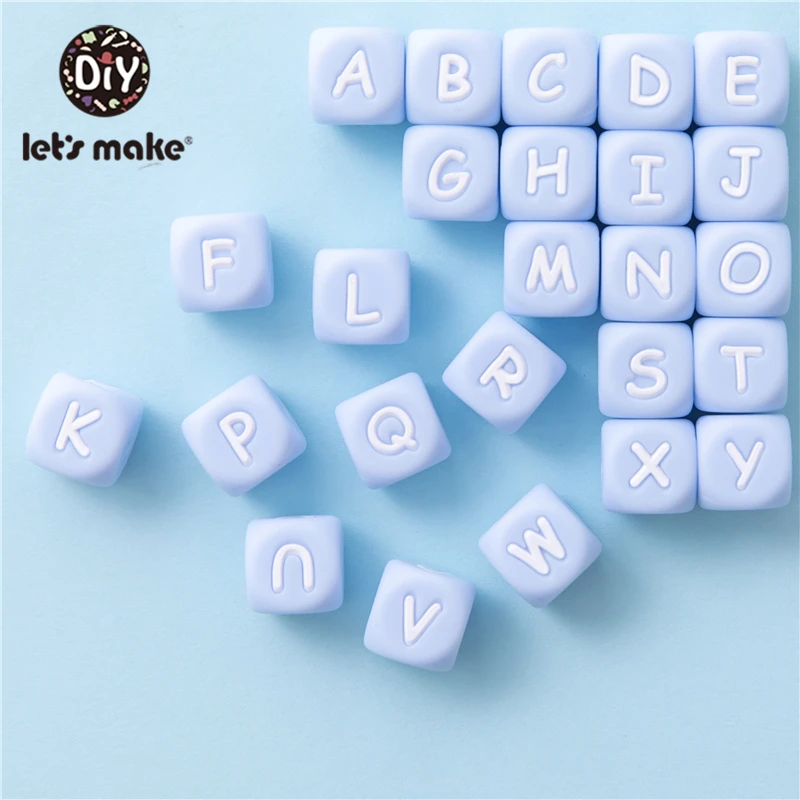 Let's Make Candy Bule Alphabet Letter Beads Set DIY Baby Teether Bead 12mm BPA FREE For Children Christmas Gifts 50pcs beech wood bead unfinished natural 12mm geometric hexagonal wooden beads for diy baby teether nacklace