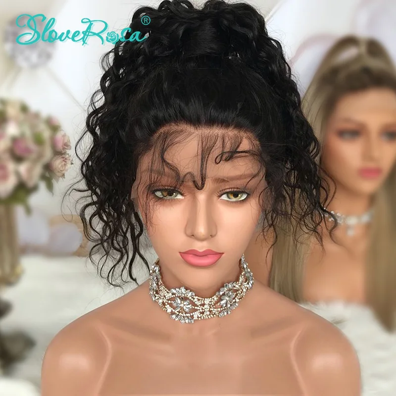 Glueless13x4 человеческие волосы на кружеве, Кудрявые Парики для черных женщин 130%, предварительно выщипанные волосы Braizlian remy, парики с низким коэффициентом Slove Rosa