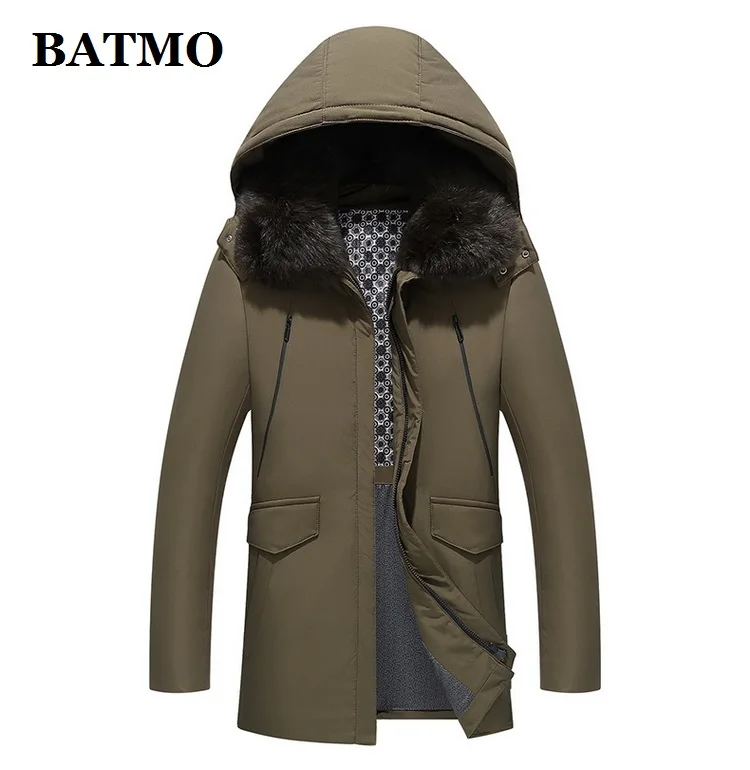 BATMO 90% белый утиный пух и кроличий мех воротники с капюшоном куртки мужские, мужское утепленное пальто, большие размеры 1706