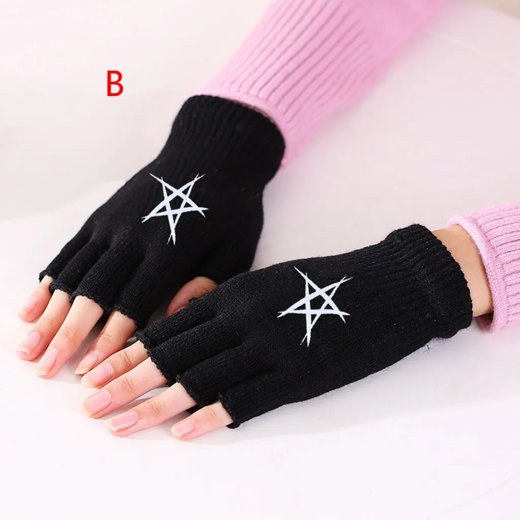 Women Half Finger Gloves Thermal Thicken Gift Mittens Autumn Winter Peint Hand Warmer Artificial Wool Knitted Flip Soft