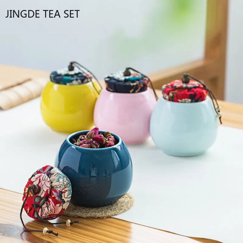 Chinese Colorful Ceramics Tea Caddy Tieguanyin Containers Travel Tea Bag Sealed Tea Jar Spice Coffee Powder Caniste Storage Tank
