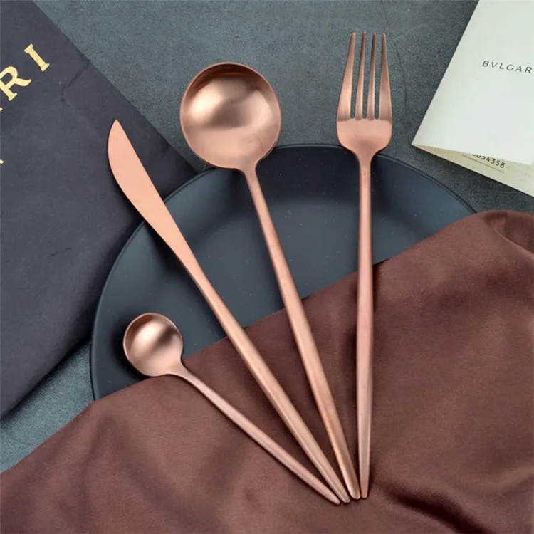 

rose gold flatware 304 Stainless Steel Western Silverware Cutlery Set Noble Fork Knife Dessert Dinnerware Kitchen Food