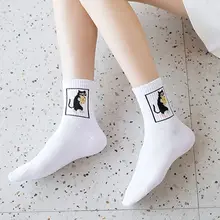 3 пары Хлопковых Носков в стиле Харадзюку для женщин и девочек в стиле хип-хоп осенне-зимние Носки с рисунком кота