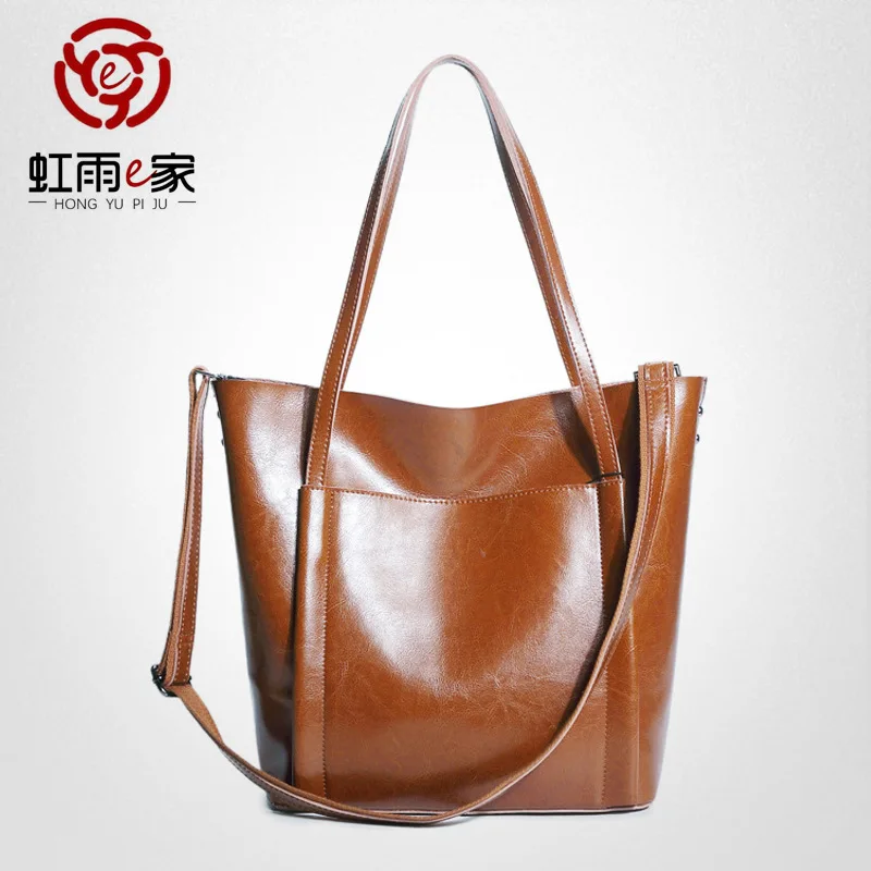 

2018 New Style Oil Wax WOMEN'S Leather Bags Handbag Cowhide Messenger Bag Korean-style Toth Large Bag