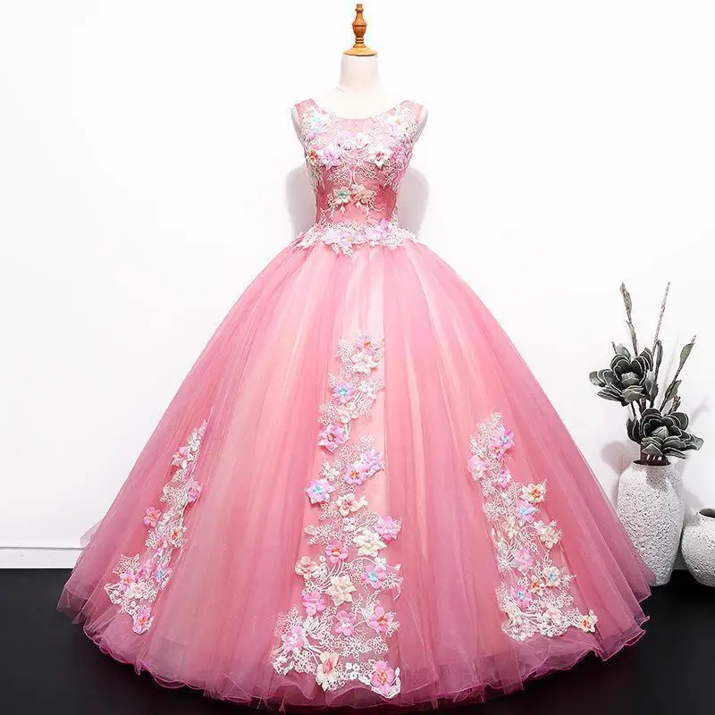 Новинка, пышное платье, роскошное, для вечеринки, выпускного, Формальное, бальное платье, милое, с аппликацией, бальное платье, Vestidos De 15 Anos - Цвет: Розовый