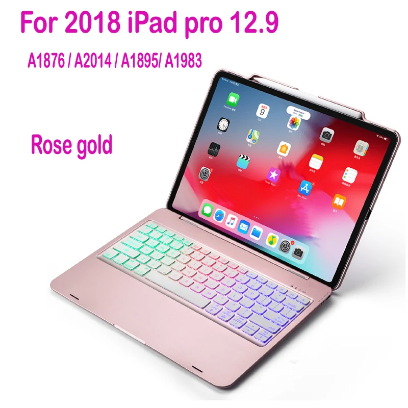 ipad 12.9 Rose gold Чехол для ipad pro 12,9, 7 цветов, Беспроводная Bluetooth клавиатура с подсветкой, чехол для, ipad pro 11, чехол - Цвет: ipad 12.9 Rose gold