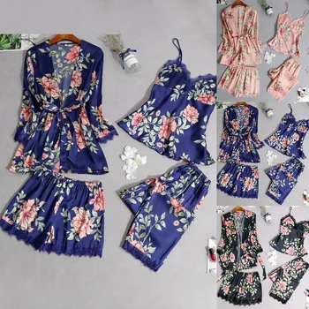 

Pyjamas sets women sexy sleepwear four sets of silk nightgown Wireless Rimless Lace Nightdress Silk Underwear пижама женская #G3