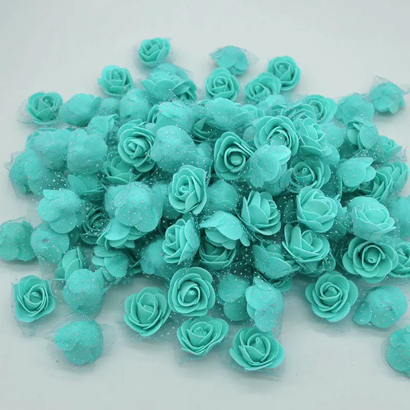 F18 teal 100 шт 3,5 см мини ПЭ пена роза искусственные головки цветов для свадебных украшений вечерние ручной работы DIY венки аксессуары - Цвет: F18 teal