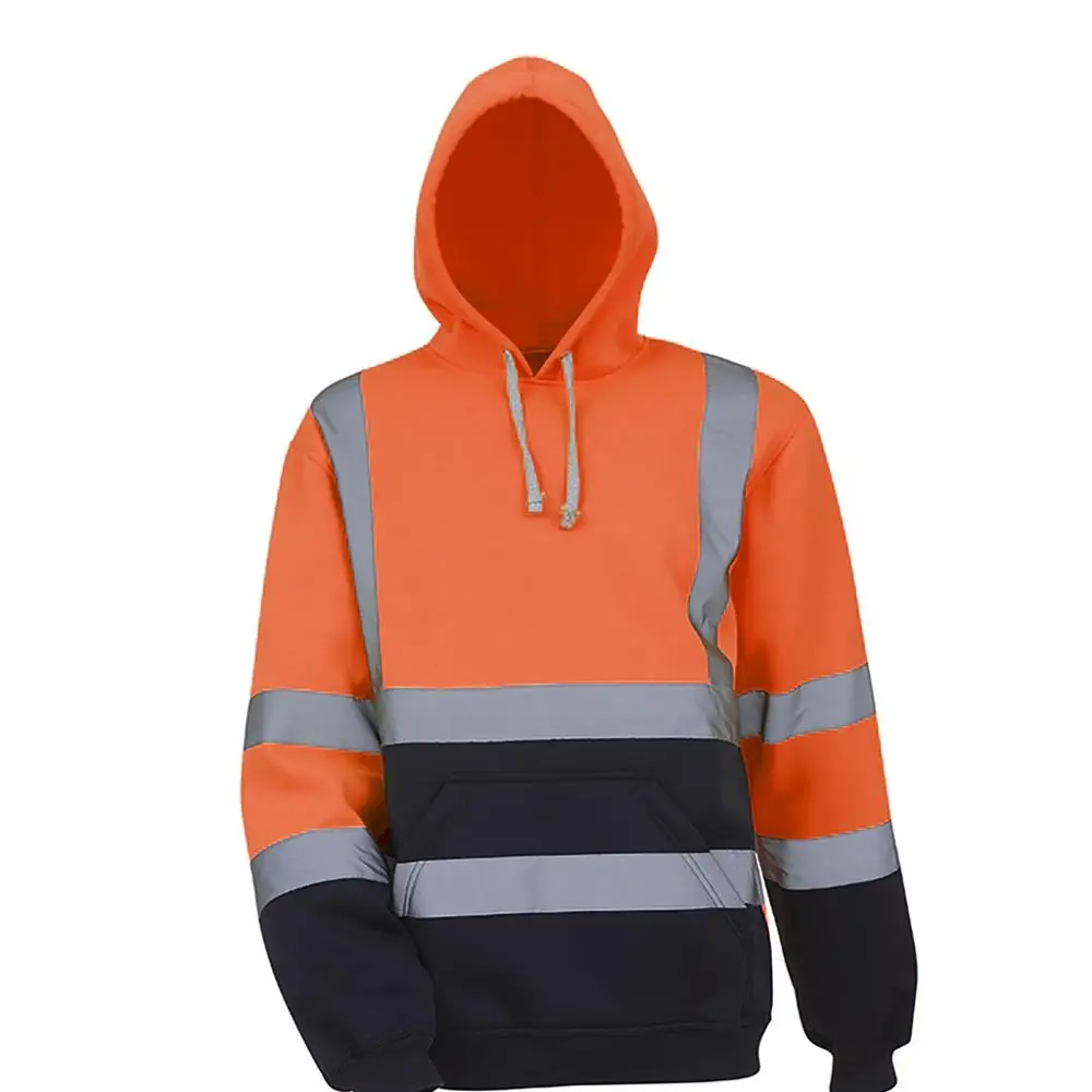 Men's Sport Reflective Polar Fleece Jacket High Visibility Pullover Long Sleeve Hooded Sweatshirt
