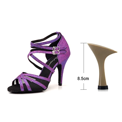 Purple 8.5cm Ladingwu/туфли для латинских танцев фиолетовая ткань для вспышки, размеры США 3,5-12, 10 см, высота каблука, профессиональная танцевальная обувь для сальсы для женщин - Цвет: Purple 8.5cm
