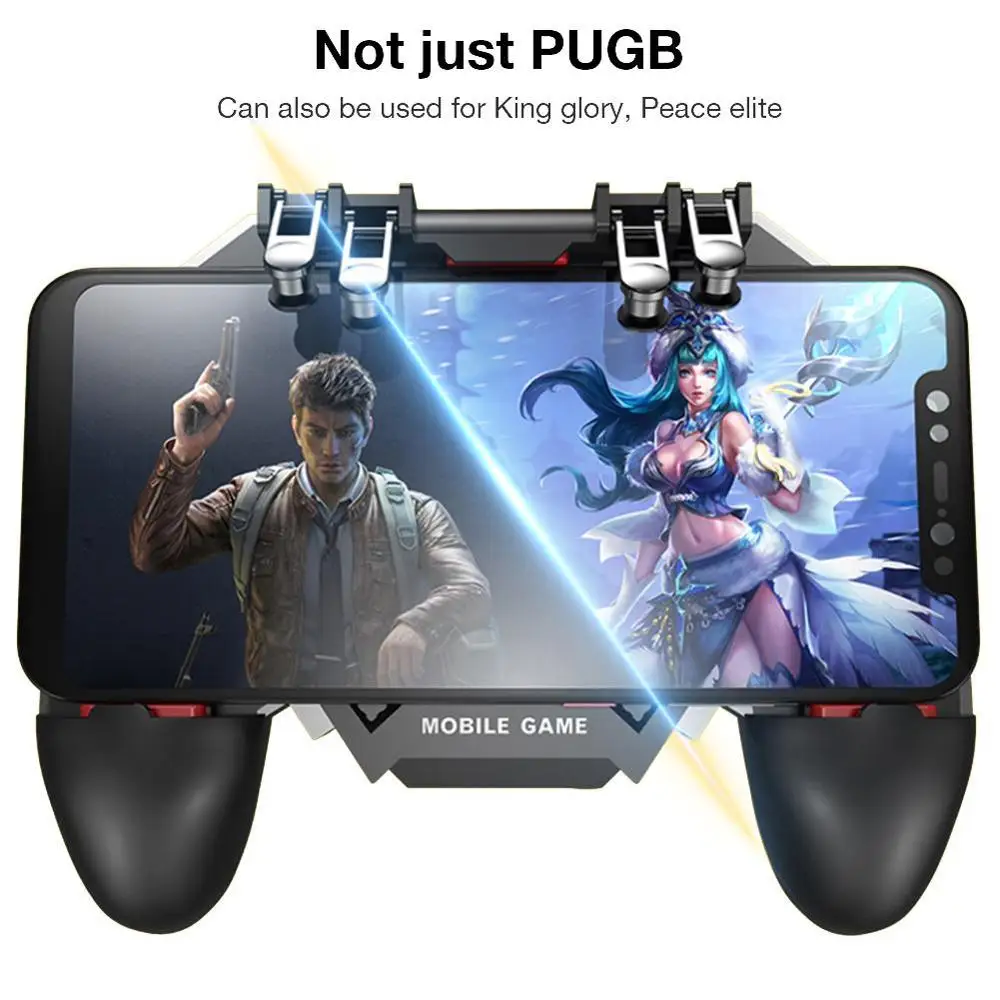  AK77 Six Finger All-in-One PUBG Mobile Game Controller with Dual Fans Free Fire Key Button Joystick