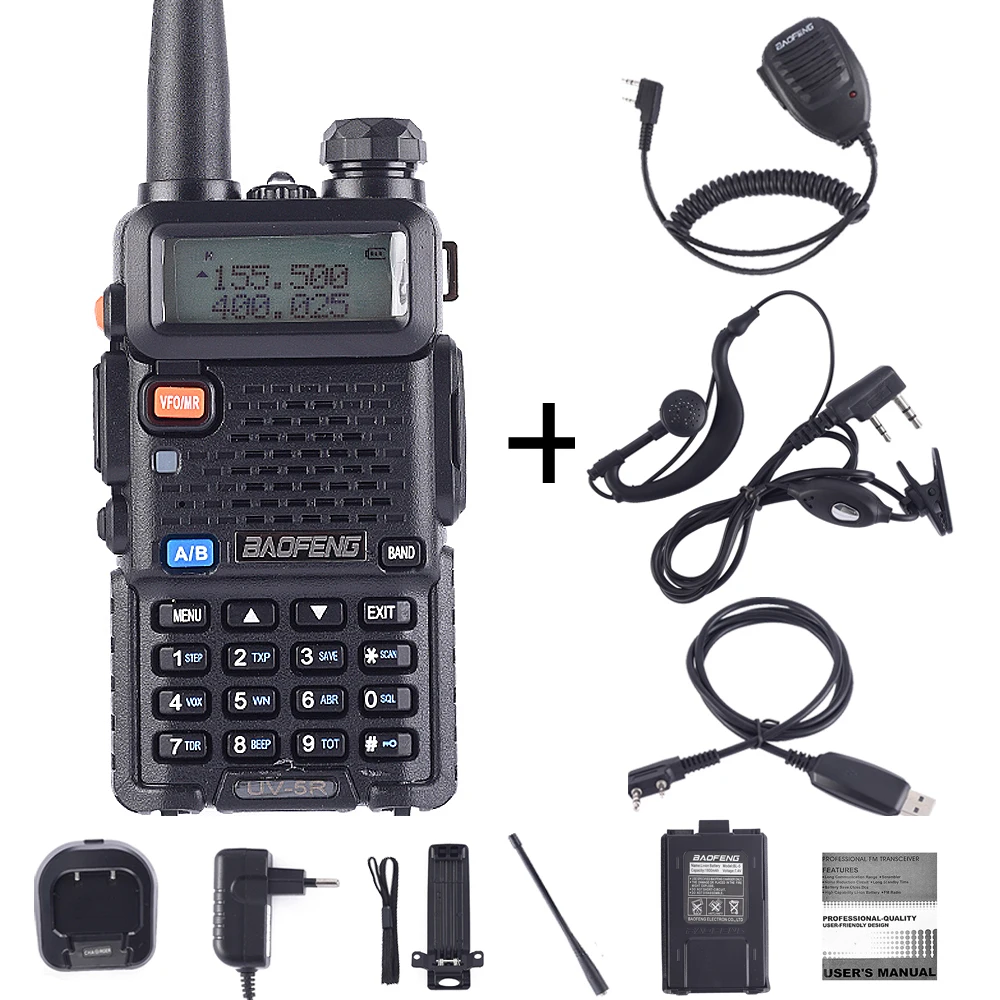 UV5R-Earp-cable-Mic BaoFeng UV-5R рация двухсторонняя cb радио обновленная версия baofeng uv5r 128CH 5 Вт VHF UHF 136-174 МГц и 400-520 МГц - Цвет: UV5R-Earp-cable-Mic