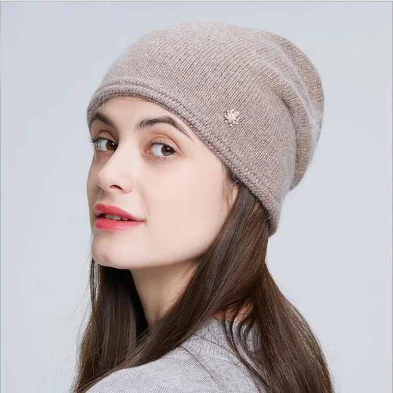 Khaki Unisex Beanies Winter Hats For Women Solid Warm Beanie Female Hip-Hop Knitted Hat Ski Skullies Soft Elastic Baggy Bonnet Bone - Color: Khaki