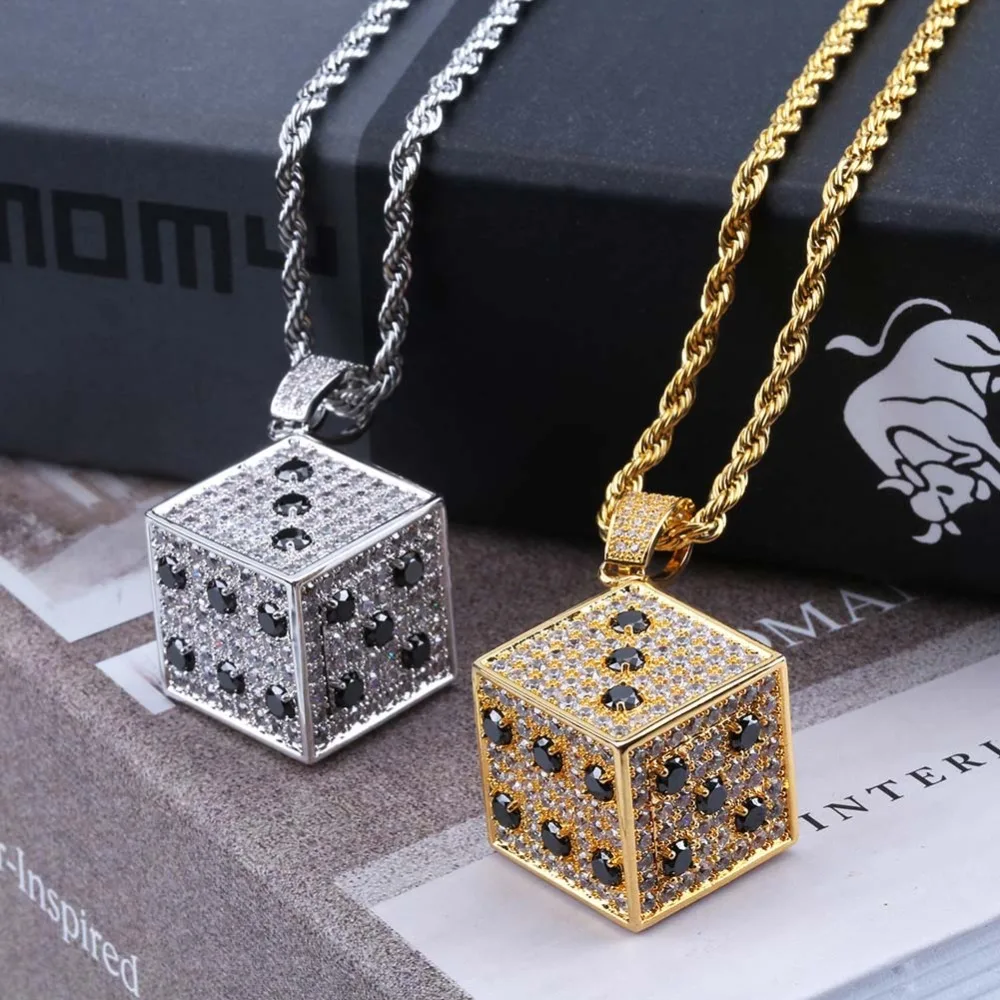 О блестящие квадратные игральные кубики Кулон Ожерелье Медь Золото Серебро Цвет