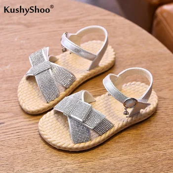 

KushyShoo Girl's Sandals 2020 Summer Rhinestone Princess Shoes Children's Bowtie Soft Bottom Beach Shoes Toddler Girl Sandals