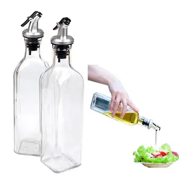 

Cruet Oil Dispenser Glass Bottle for Cooking Container Spout Oil Dispenser Bottle Set for Kitchen,with Lever Release Pourer,17oz