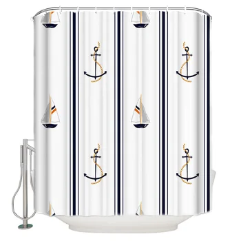 

Boat Anchor Ocean Ship Black Shower Curtain Waterproof Polyester Bath Curtain