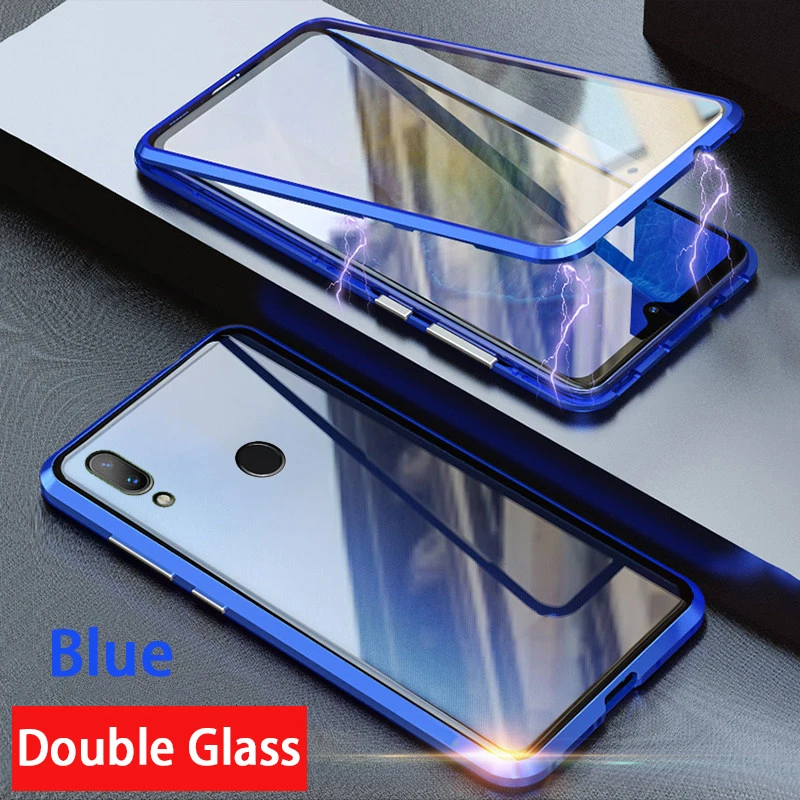 Магнитный адсорбционный металлический чехол для телефона Xiaomi Redmi Note 8 7 Pro двухсторонняя, для стекла Магнитная Крышка для красного mi K20 9T Pro Чехол - Цвет: Blue