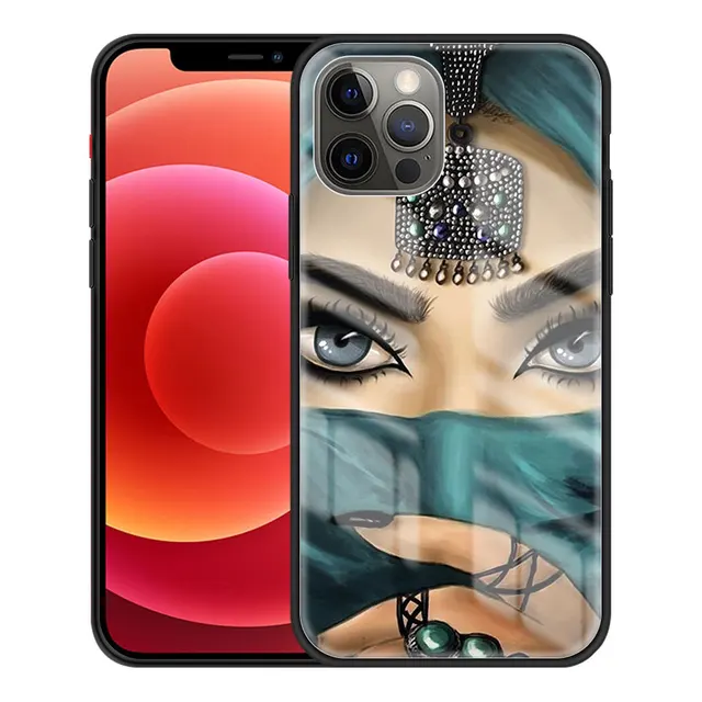 Tempered Glass Case For Apple iPhone 11 Pro Max 12 Mini XR 7 8 Plus SE 2020 X XS 6 6S Phone Cover Funda Crown Hijab Face Muslim T06