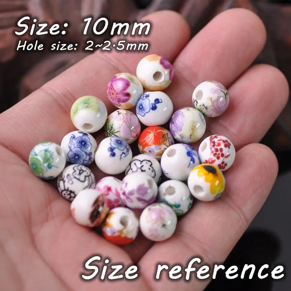 Spacer Beads 10pcs 10mm 12mm Flower Patterns Round Ceramic Porcelain Loose For DIY Crafts Bracelet Jewelry Making 1#~44#