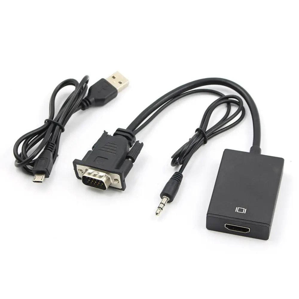Черный HD HDMI аудио адаптер VGA папа к HDMI выход 1080P HD+ Аудио ТВ AV HD ТВ Видео кабель конвертер адаптер+ USB кабель - Цвет: Черный