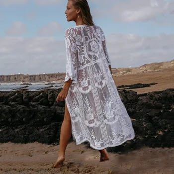 

Beach Dress Pareo Saida De Praia Women's Swimwear Tunic On Swimsuit Ladies New Loose Smock Flowers Hollow Outside Animal